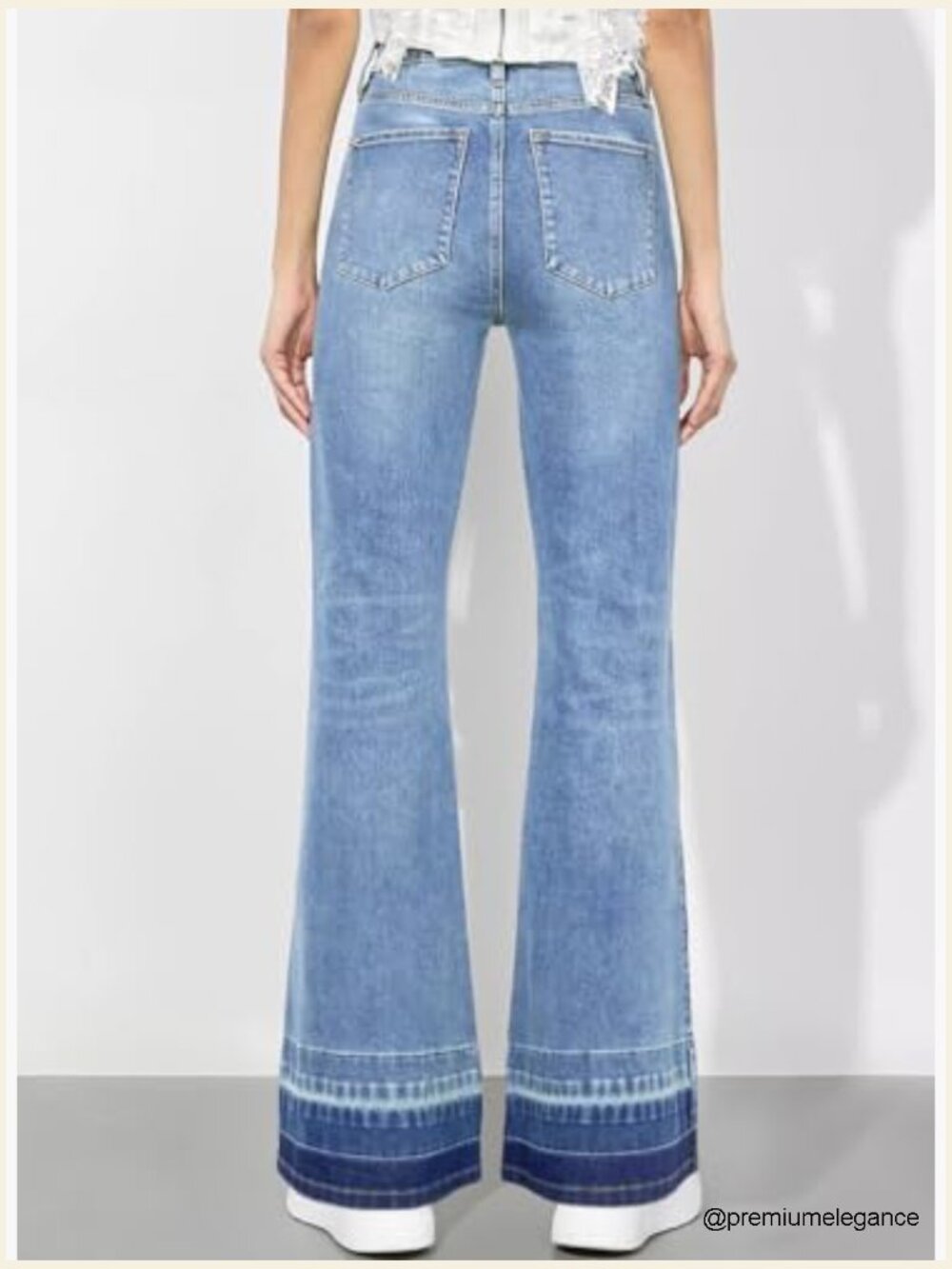 High Waist Bell Bottom Stretch Flare Jeans - Picture 2 of 7